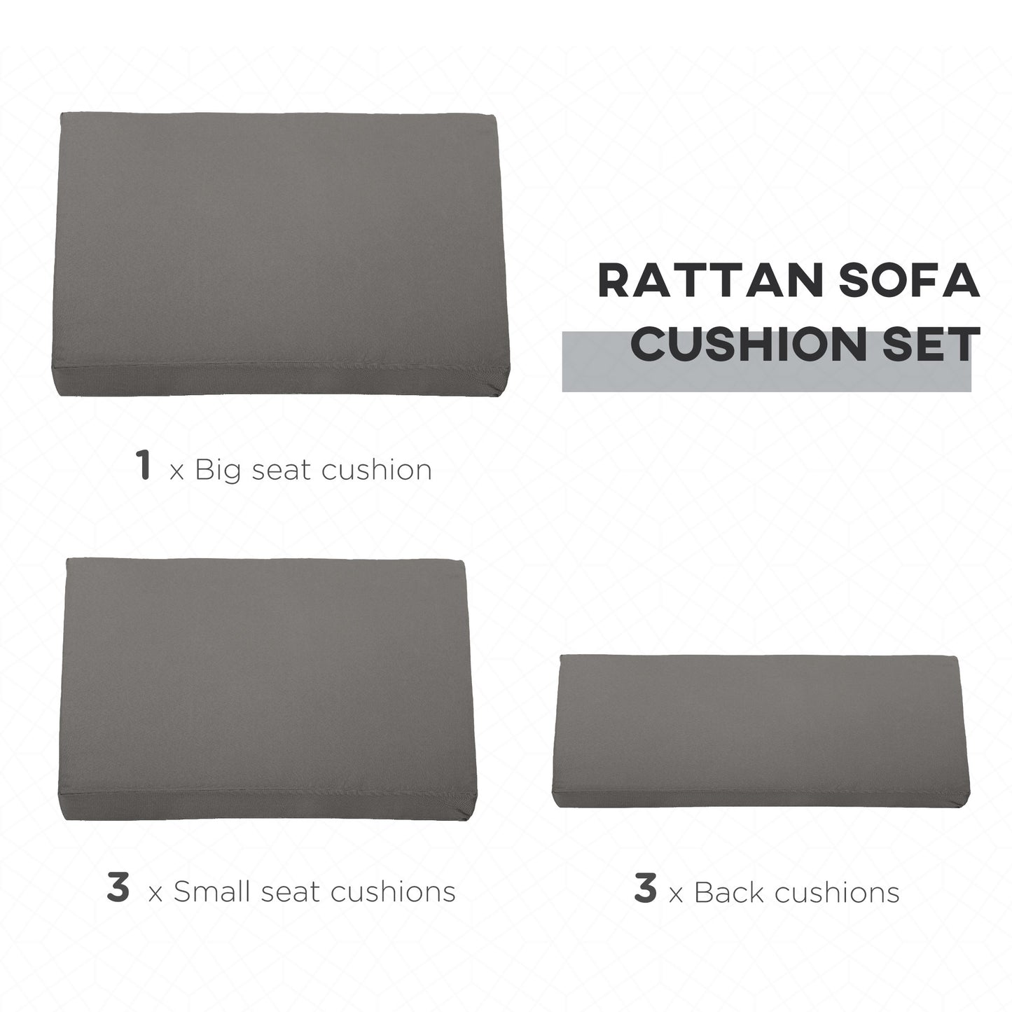 7 Pcs Outdoor Cushion Pads for Rattan Patio Conversation Set, Grey