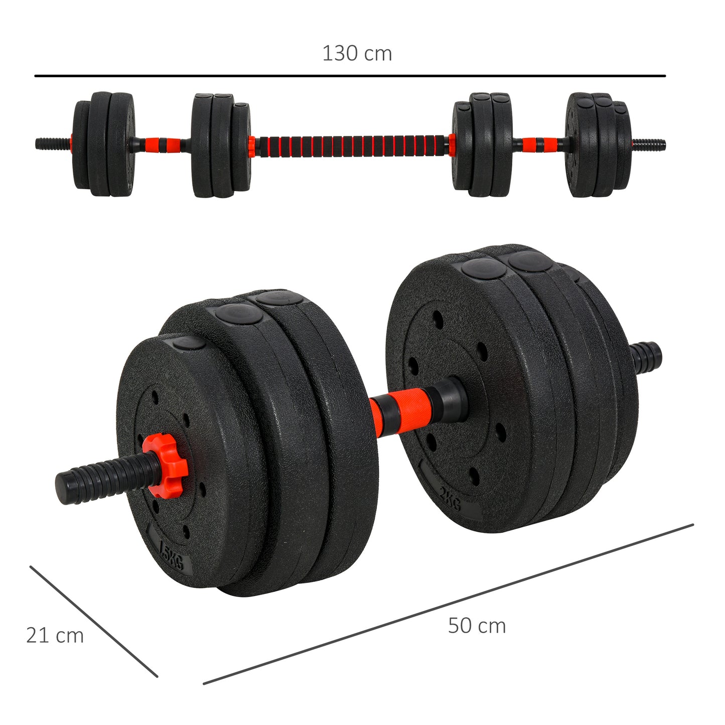 25kg Adjustable 2 IN 1 Barbell Dumbbells Weight Set for Body Fitness HOMCOM