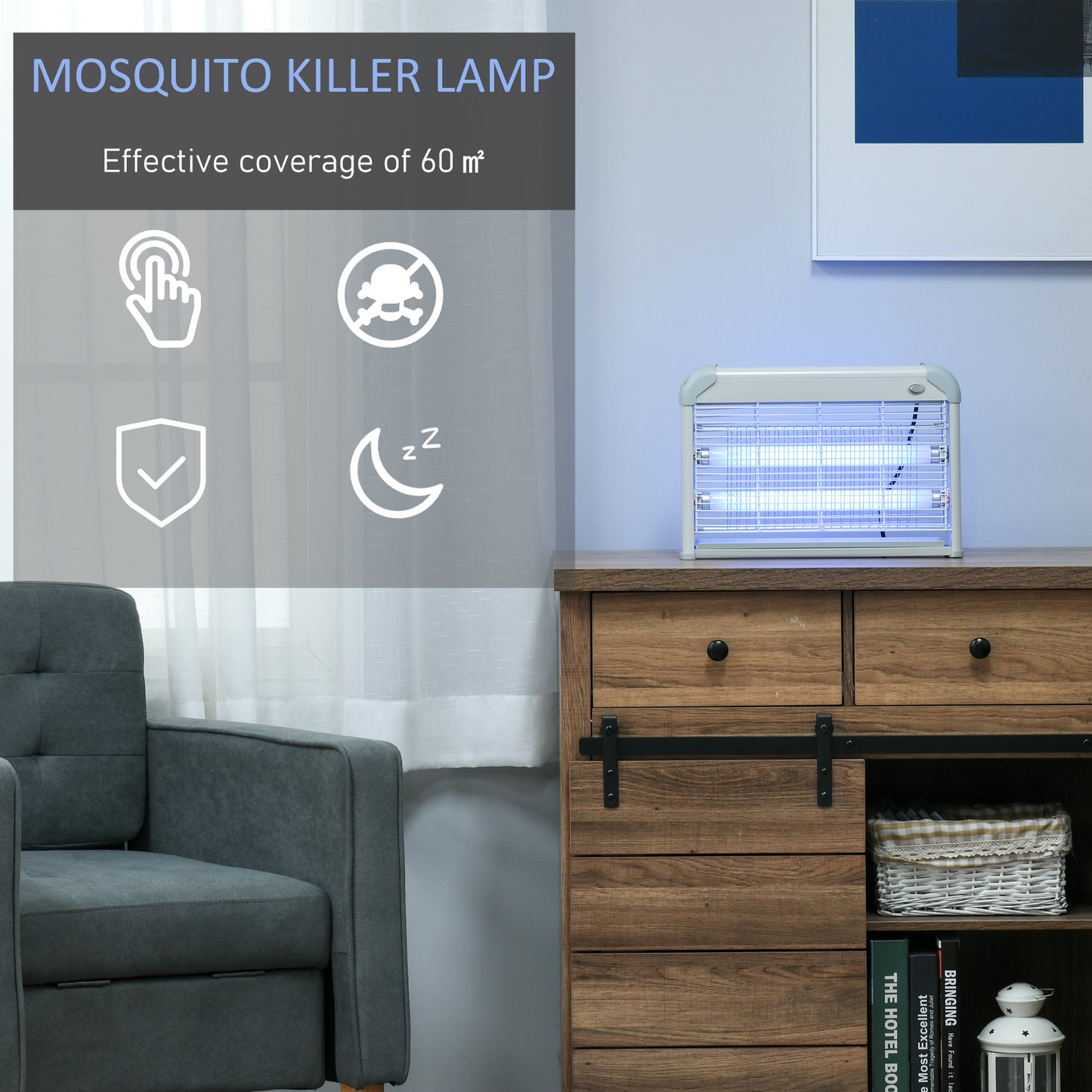 LED Wall-mounted Portable Mosquito Killer Lamp, Steel-Grey