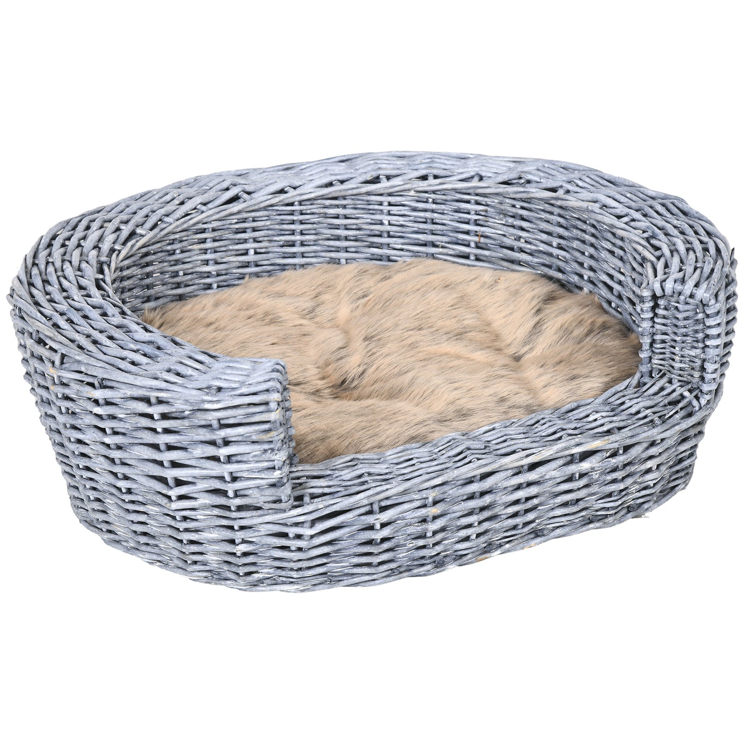 Elevated Dog Cat Couch Pet Basket Sofa Bed Wicker Willow Rattan Cushion Pawhut