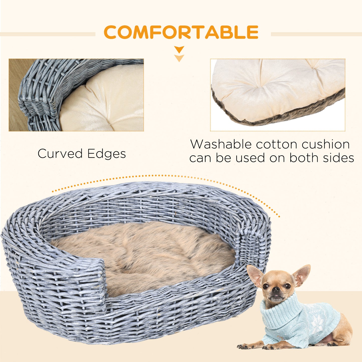 Elevated Dog Cat Couch Pet Basket Sofa Bed Wicker Willow Rattan Cushion Pawhut