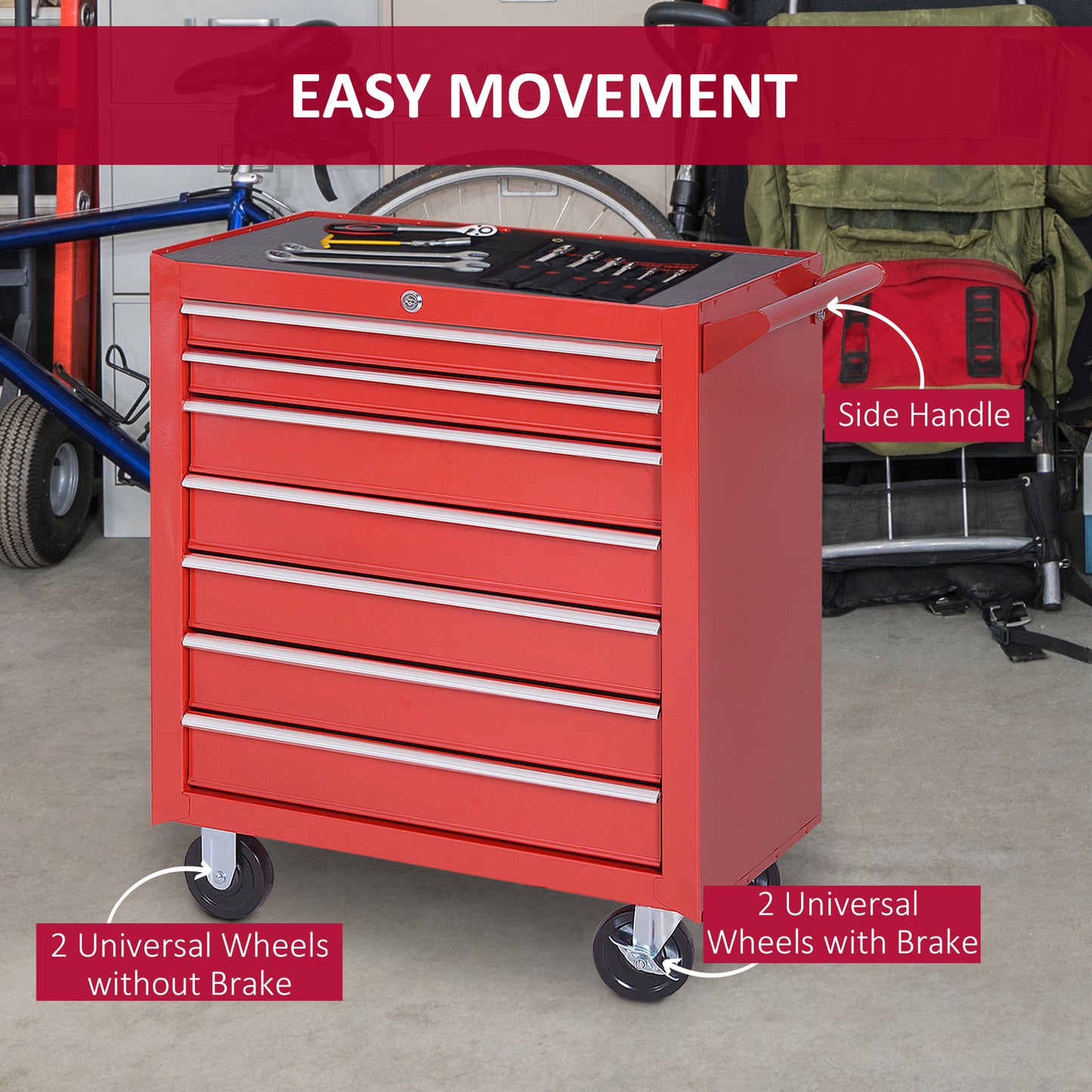 Roller Tool Cabinet Storage Chest Box Garage Workshop 7 Drawers Red Durhand