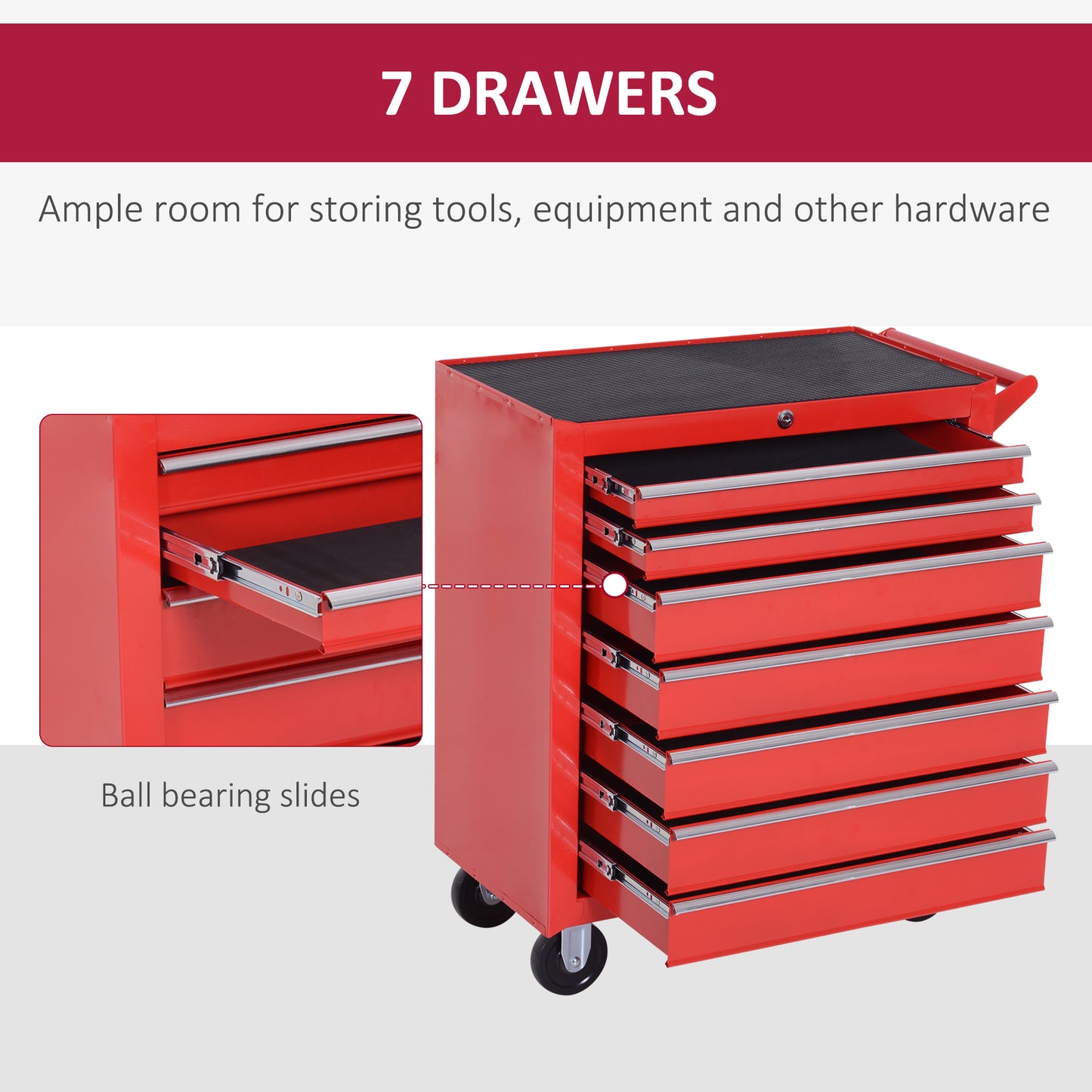 Roller Tool Cabinet Storage Chest Box Garage Workshop 7 Drawers Red Durhand