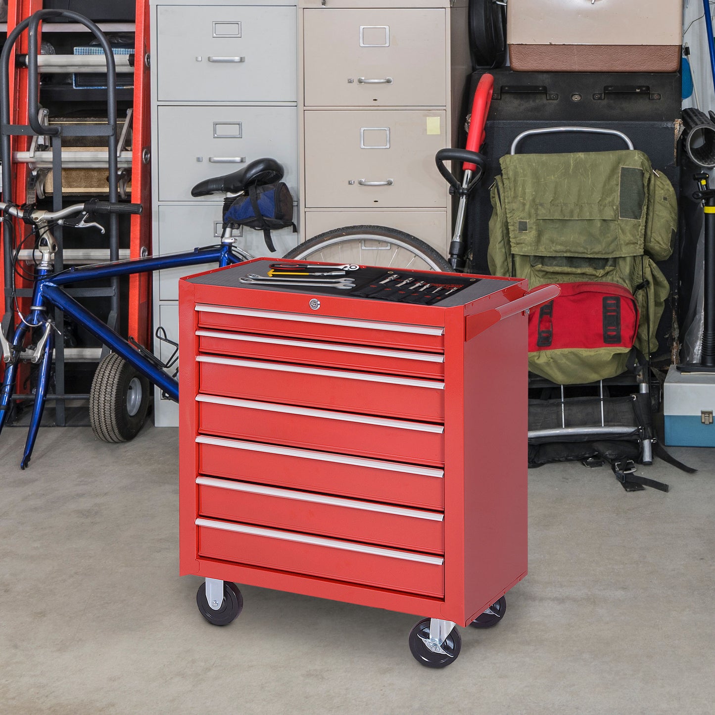 Roller Tool Cabinet Storage Chest Box Garage Workshop 7 Drawers Red Durhand