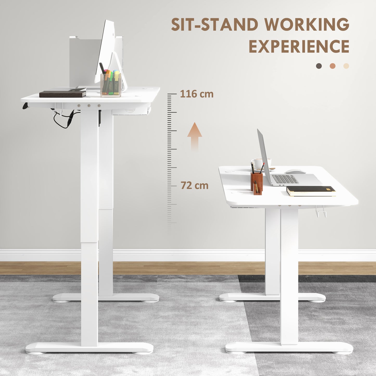 Vinsetto Adjustable Desk, Electric Standing Desk for Home Office, White