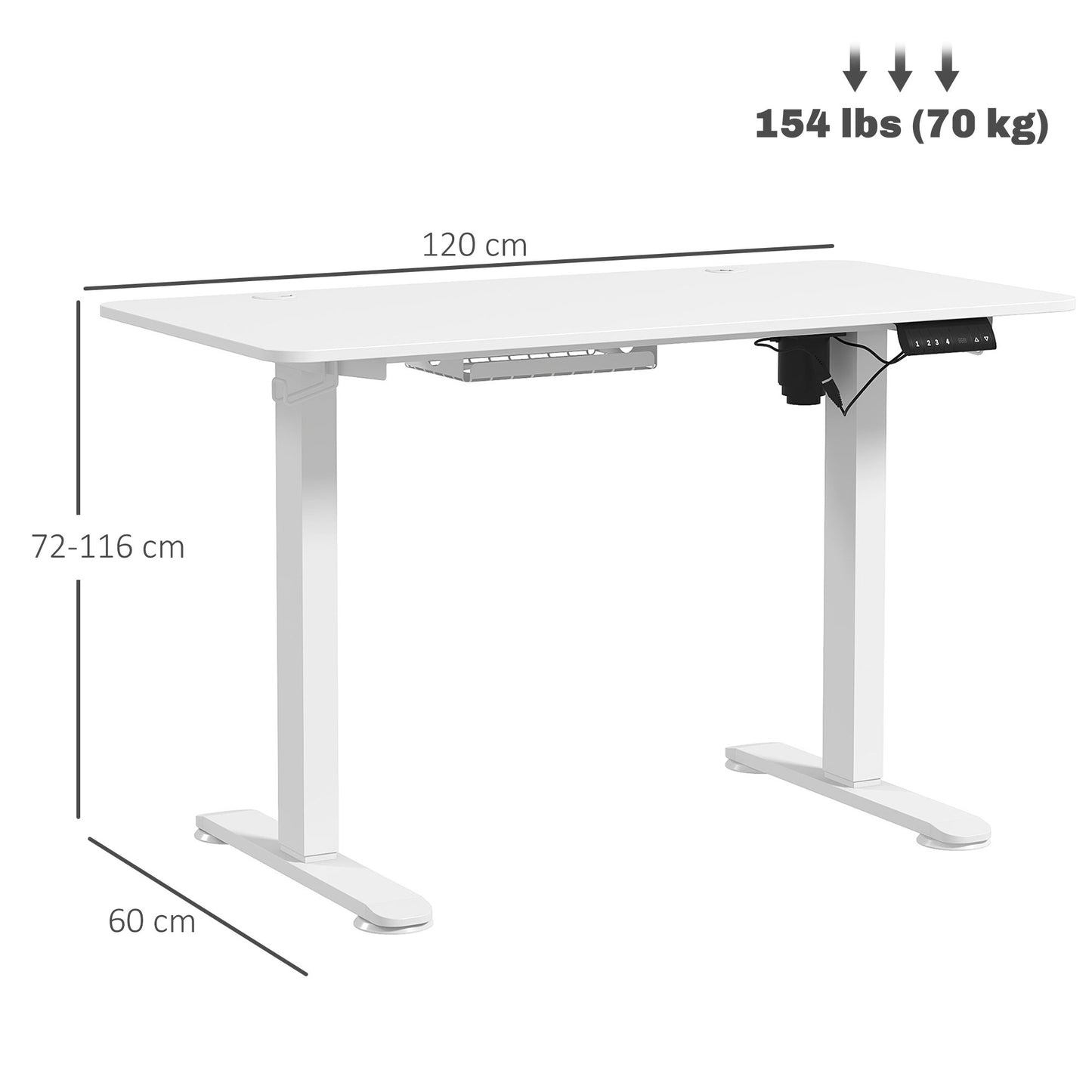 Vinsetto Adjustable Desk, Electric Standing Desk for Home Office, White