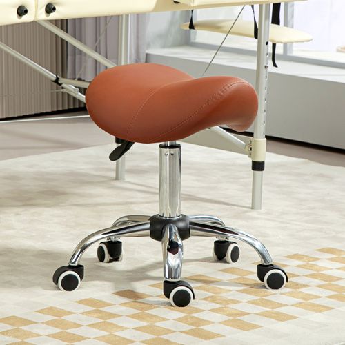 HOMCOM PU Leather Saddle Stool w/ Moulded Padded Seat Adjustable Height Brown