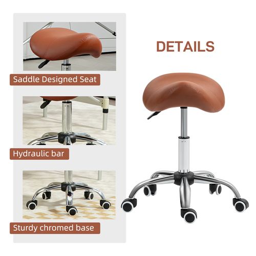 HOMCOM PU Leather Saddle Stool w/ Moulded Padded Seat Adjustable Height Brown