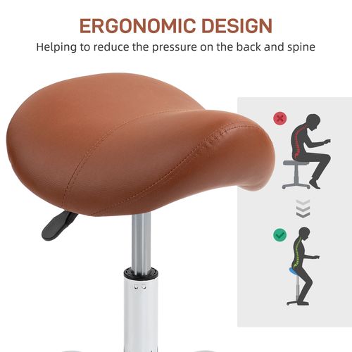 HOMCOM PU Leather Saddle Stool w/ Moulded Padded Seat Adjustable Height Brown