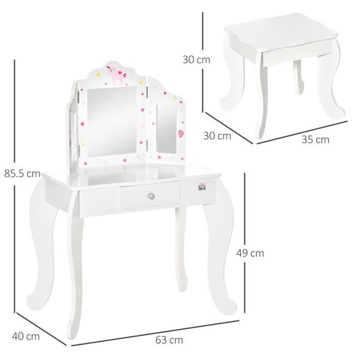 Kids Vanity Table & Stool Girls Dressing Set w/ Rotatable Mirror Drawer HOMCOM