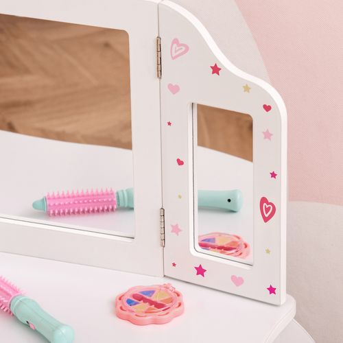 Kids Vanity Table & Stool Girls Dressing Set w/ Rotatable Mirror Drawer HOMCOM