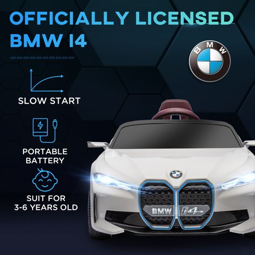 BMW i4 Licensed 12V Kids Electric Ride-On w/ Portable Battery - White