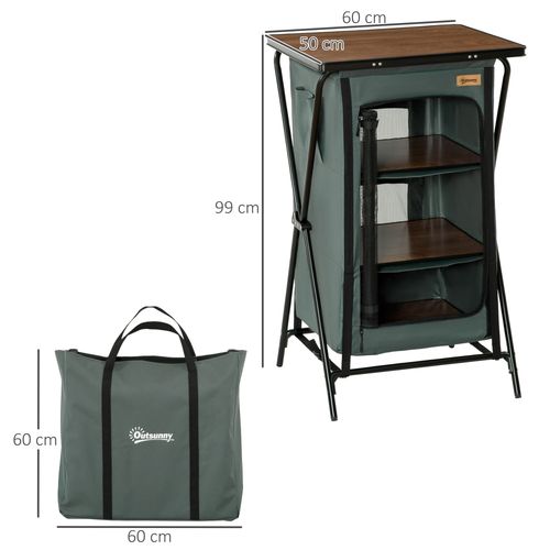 Camping Cupboard Aluminium Foldable Kitchen Station w/ Carrying Bag Outsunny