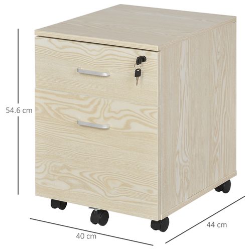 2-Drawer Locking Office Filing Cabinet 5 Wheels Rolling Storage Oak Vinsetto