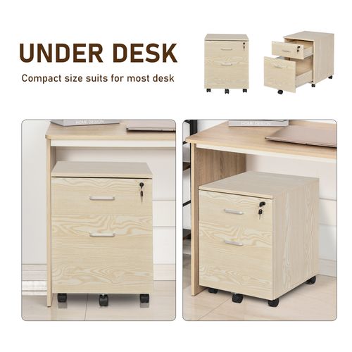 2-Drawer Locking Office Filing Cabinet 5 Wheels Rolling Storage Oak Vinsetto