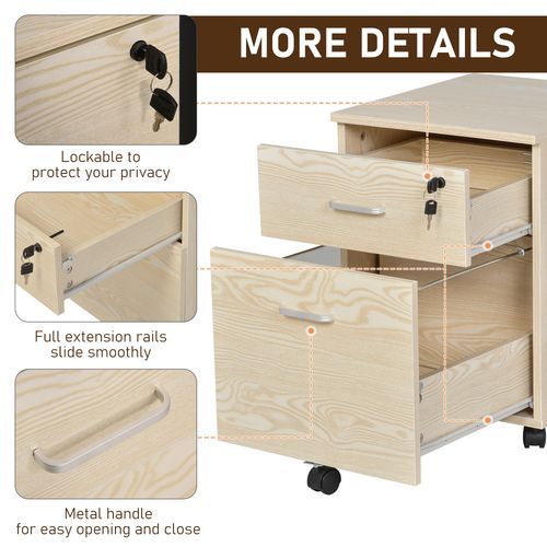 2-Drawer Locking Office Filing Cabinet 5 Wheels Rolling Storage Oak Vinsetto