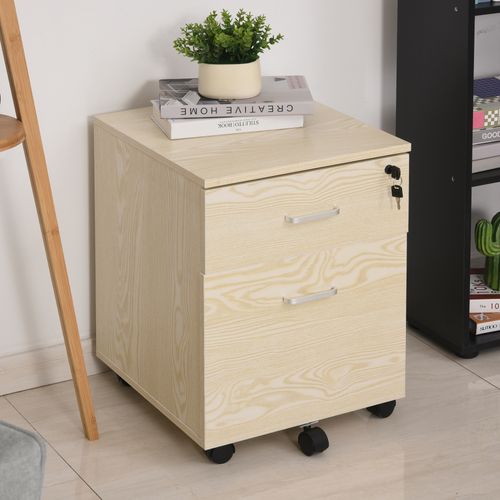 2-Drawer Locking Office Filing Cabinet 5 Wheels Rolling Storage Oak Vinsetto