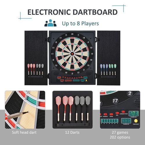 Electronic Dartboard with LED Digital Score Board 27Games Storage Cabinet