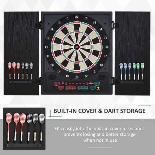 Electronic Dartboard with LED Digital Score Board 27Games Storage Cabinet