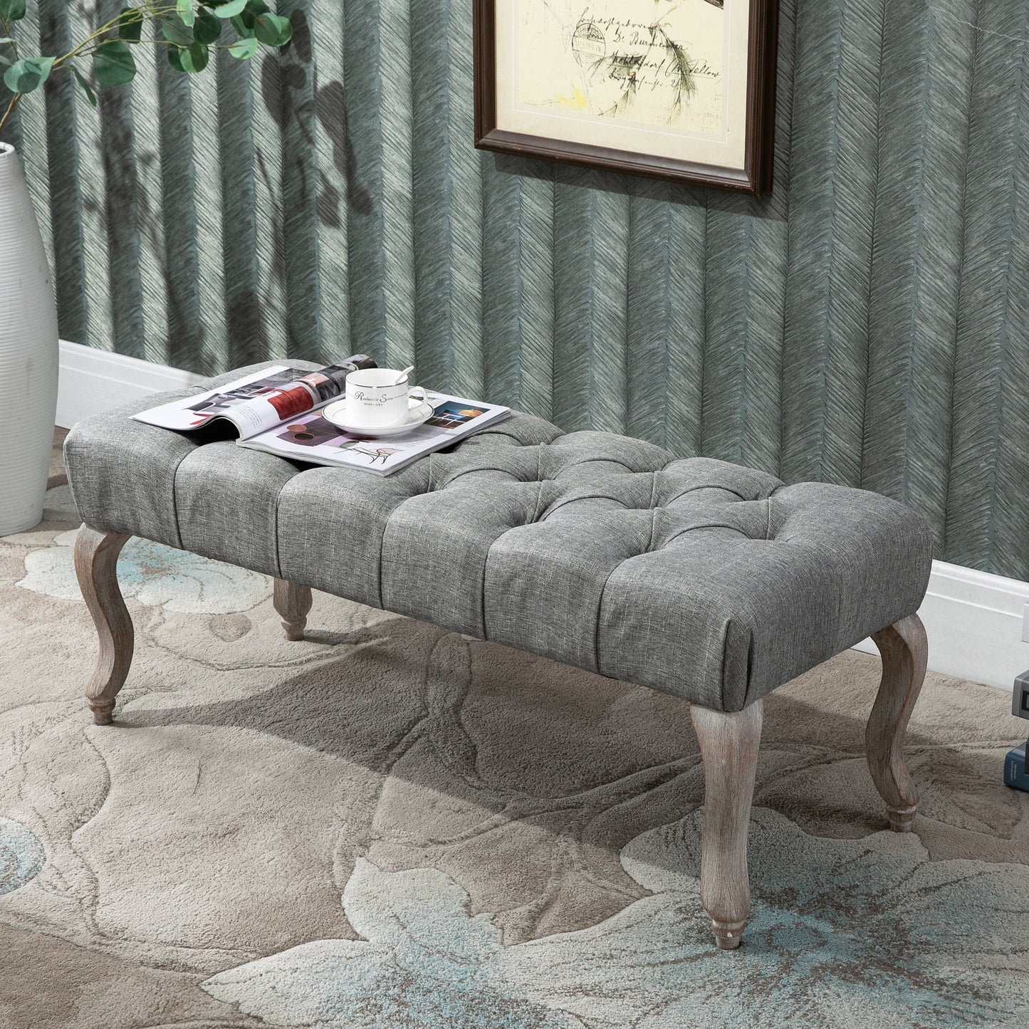 Tufted Upholstered Accent Bench Window Seat Ottoman Bed End Stool