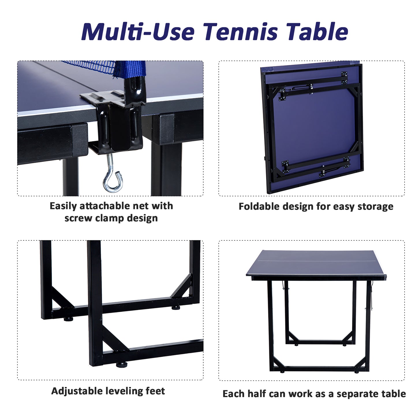 Tennis Table Ping Pong Foldable with Net Game Steel 183cm Indoor, Blue HOMCOM