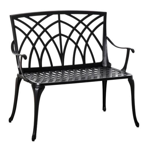 Outsunny 2-Seater Cast Aluminium Garden Bench Loveseat Ergonomic Armrest