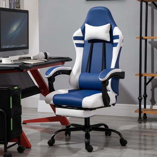 Luxe PU Leather Gaming Office Chair w/ Footrest Wheels Reclining Back Red/ Blue