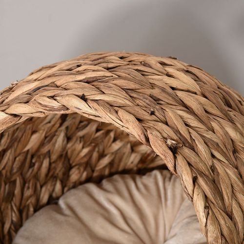 Wicker Cat House, Raised Cat Bed with Cylindrical Base, 50 x 42 x 60 cm