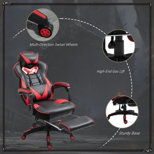 Gaming Chair Ergonomic Reclining w/ Manual Footrest Wheels Stylish Office Red