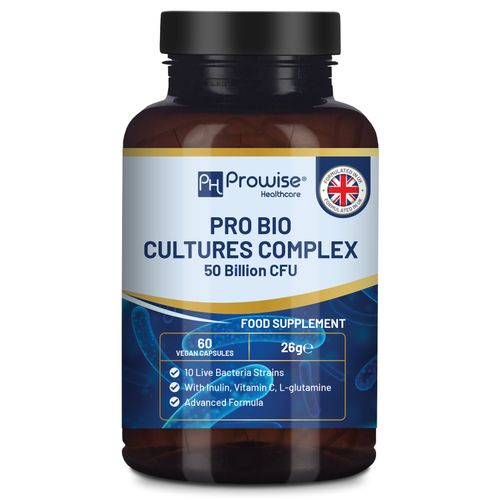 Pro Bio Cultures Complex Probiotics and Prebiotics – Added with Inulin, L-Glutamine & Vitamin C - 60 Capsules