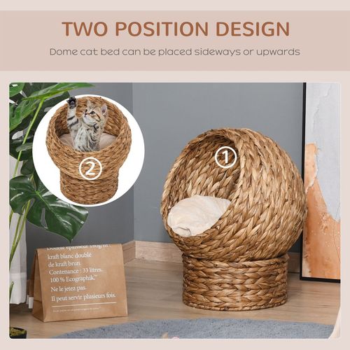 Wicker Cat House, Raised Cat Bed with Cylindrical Base, 50 x 42 x 60 cm