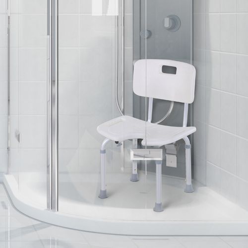 HOMCOM Adjustable Aluminum Shower Bath Stool Spa Chair Non-Slip Feet, Handle