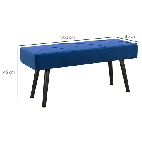 HOMCOM End of Bed Bench, Upholstered Hallway Bedroom with Steel Legs, Blue