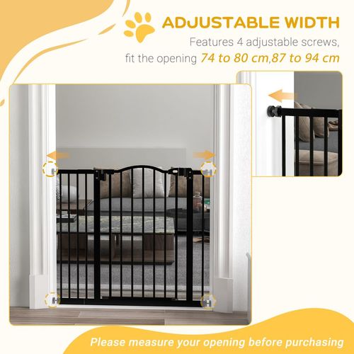 PawHut 74-94cm Adjustable Metal Pet Gate Safety Barrier w/ Auto-Close Black