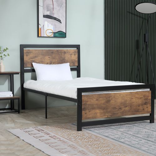 HOMCOM Single Size Metal Bed Frame w/ Headboard & Footboard, 97x195x103cm