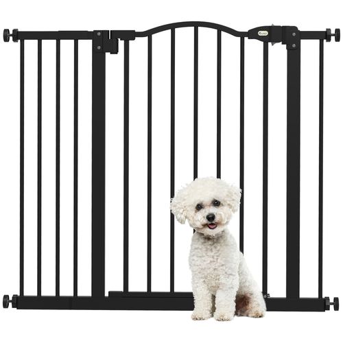 PawHut 74-94cm Adjustable Metal Pet Gate Safety Barrier w/ Auto-Close Black