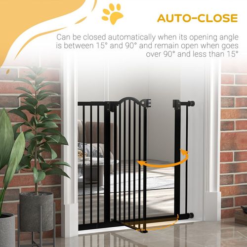 PawHut 74-94cm Adjustable Metal Pet Gate Safety Barrier w/ Auto-Close Black