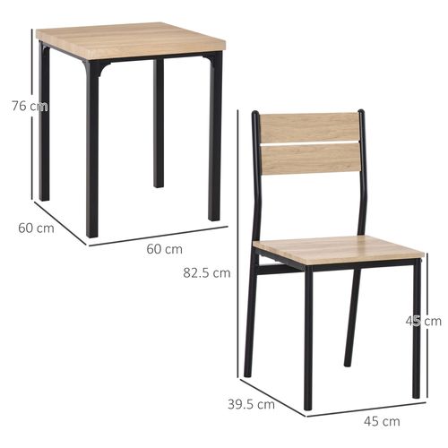 3 Pcs Compact Dining Table 2 Chairs Set Wooden Metal Legs Kitchen