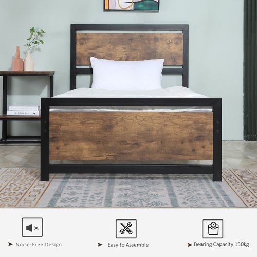 HOMCOM Single Size Metal Bed Frame w/ Headboard & Footboard, 97x195x103cm