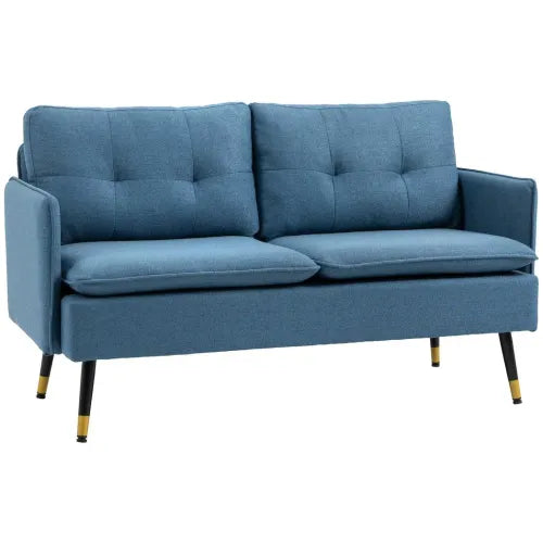 2 Seater Sofas for Living Room Fabric Couch Button Tufted Love Seat Dark Blue