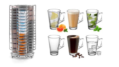 VINSANI LATTE GLASS 6PCS + COFFEE STAND 0006375