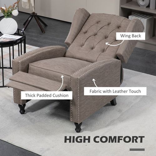 HOMCOM Marble Effect Manual Reclining Armchair w/ Footrest Studs Wood Legs Brown