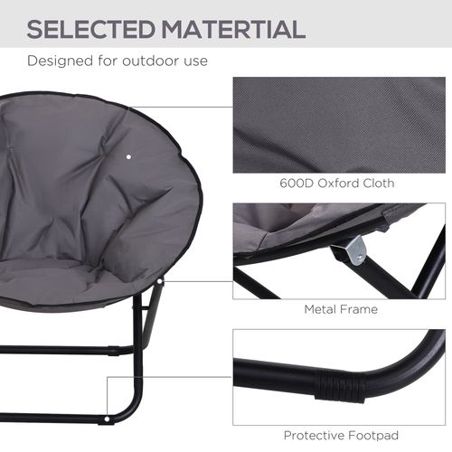 Folding Saucer Moon Chair, 80Lx80Wx75H cm, Metal Frame, 600D Oxford Cloth-Grey