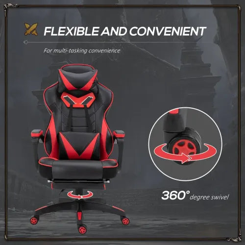 Gaming Chair Ergonomic Reclining w/ Manual Footrest Wheels Stylish Office Red