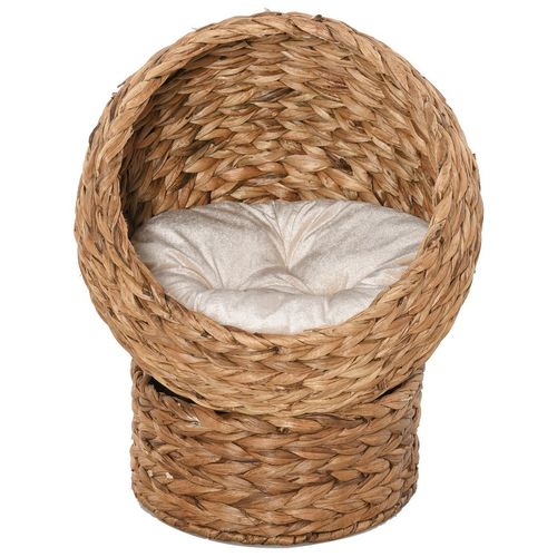 Wicker Cat House, Raised Cat Bed with Cylindrical Base, 50 x 42 x 60 cm