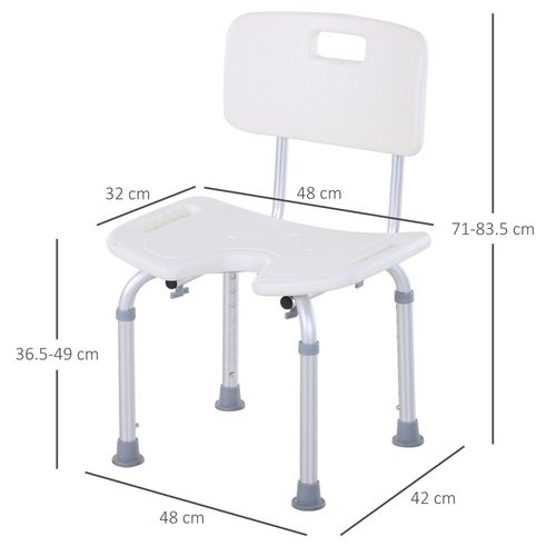 HOMCOM Adjustable Aluminum Shower Bath Stool Spa Chair Non-Slip Feet, Handle