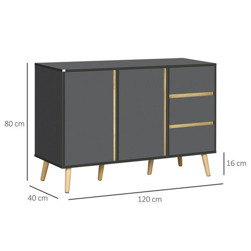 Sideboard Kitchen Cupboard w/ Adjustable Shelves, Double Doors Dark Grey