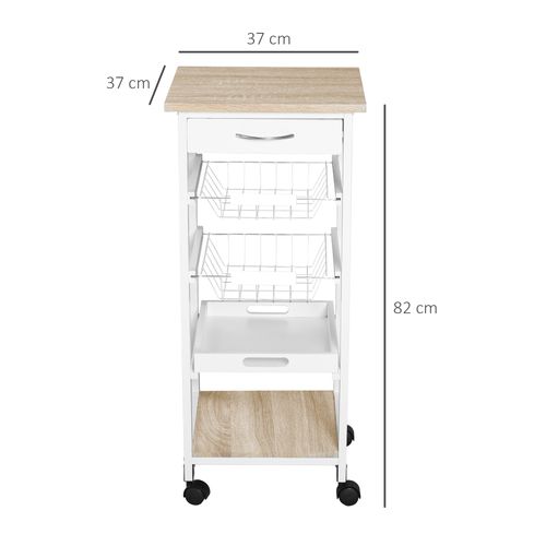 MDF Wood 5-Tier Kitchen Storage Trolley White