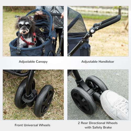 Luxury Folding Pet Stroller Removable Carrier Adjustable Canopy Bag Brake