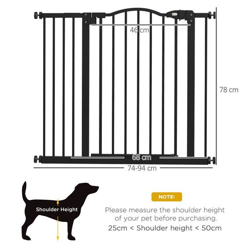 PawHut 74-94cm Adjustable Metal Pet Gate Safety Barrier w/ Auto-Close Black